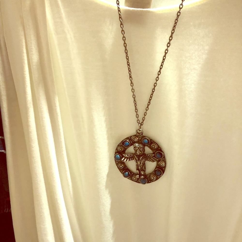 Silver & Turquoise Aztec Totem Pole Necklace